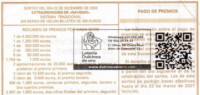 Reverso del décimo 77784 con el sello de la Administración «Dulcinea de Oro», en Ciudad Real